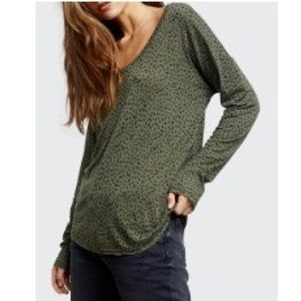 Rails Colby Top Women's Olive Green Mini Spotted Linen Blend Long Sleeve Size S